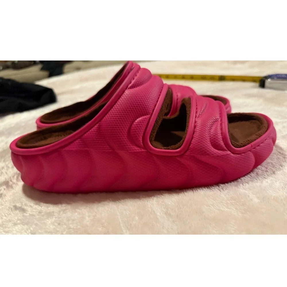 Crocs Echo Cozzzy Sandal Pink Brown Faux Fur Lining Slides 210074 Men 7 Womens 9
